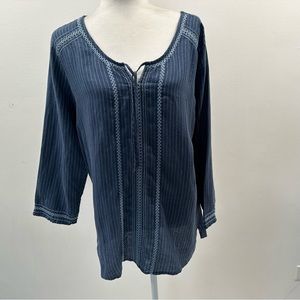 Eddie Bauer Navy Blue Pinstripe Peasant Tunic